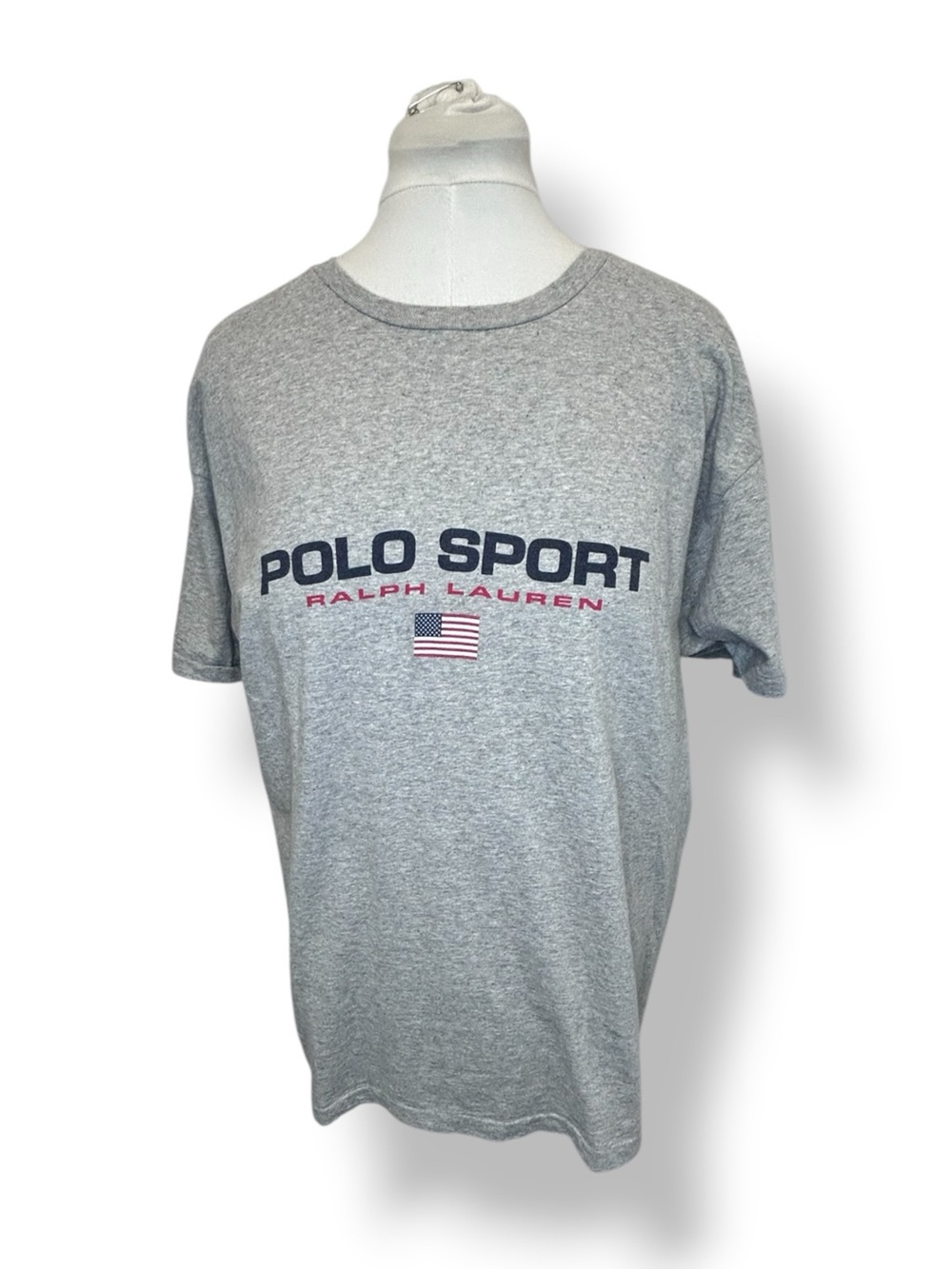 Polo Sport Ralph Lauren Mens Graphic Tee VTG 90s Single Stitch Flag Grey M NWT